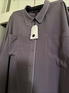Universal Standard Lavender Button-Down Shirt with Light Trim